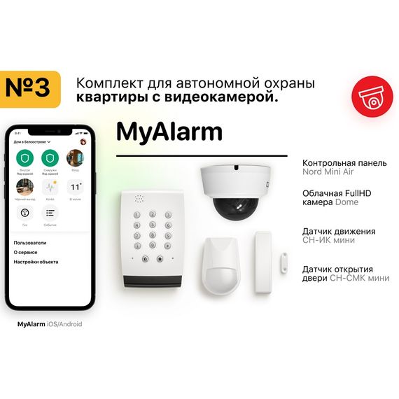 MyAlarm Комплект №3 для квартиры с камерой (Dom)MyAlarm Комплект №3 для квартиры с камерой (Dom)[image_num]